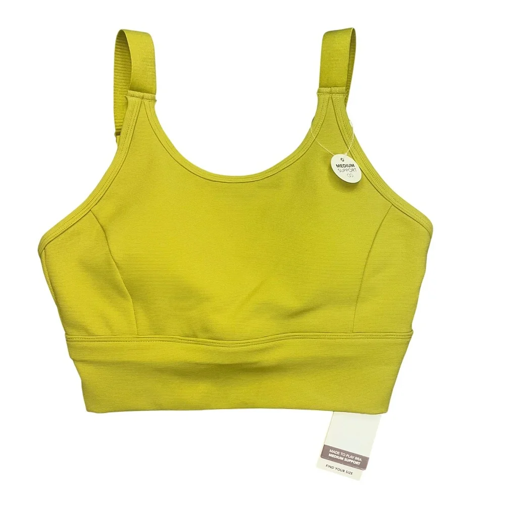 CALIA Women Sports Bra Lime Green Ribbed Medium Support Made To Play Gym Small